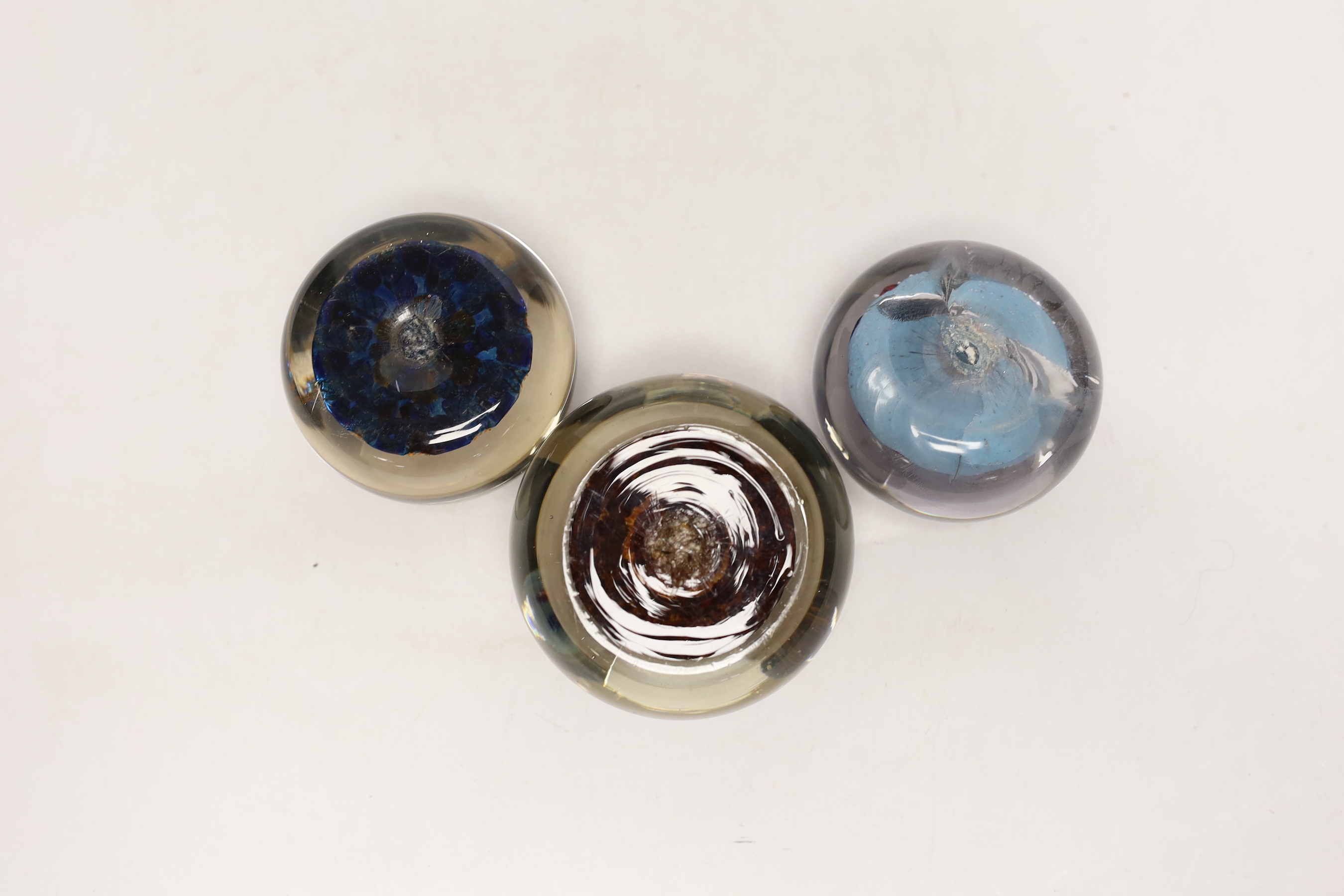 Three paperweights: one Perthshire and two others, Perthshire 6cm high